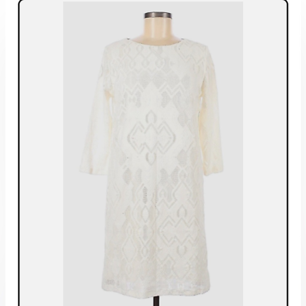 FUZZI White Embroidered Lace 3/4 Sleeve Shift Dress Size XS Made in Italy Used